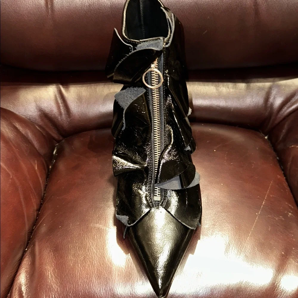 NWT Zara Ruffled Patent Leather Kitten Heel Booties - Picture 11 of 16